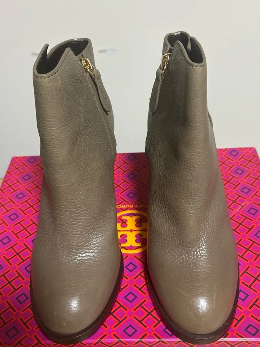 Tory Burch Olive Green Leather Block Heel Booties